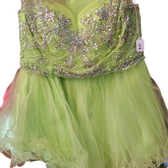 NWT Beaded Embellished and Layered Skirt Short Dress, Lime green, size Large - Picture 5 of 6